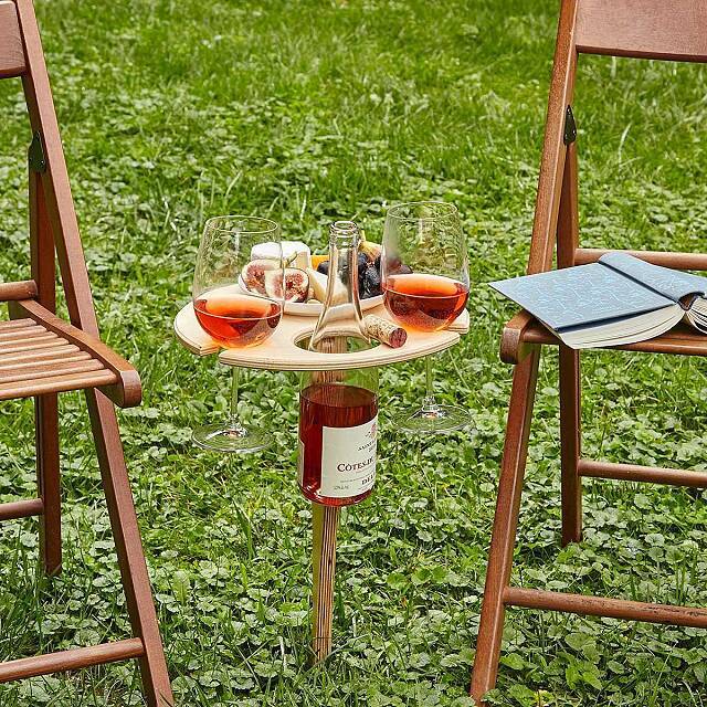 Outdoor Wine Table - Wooden Folding Natural And Portable - SKINMOZ MARKET