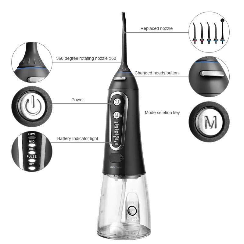 Portable Oral Irrigator - Cordless Water Flosser 5 Modes Dental Teeth Cleaner Rechargeable - SKINMOZ MARKET