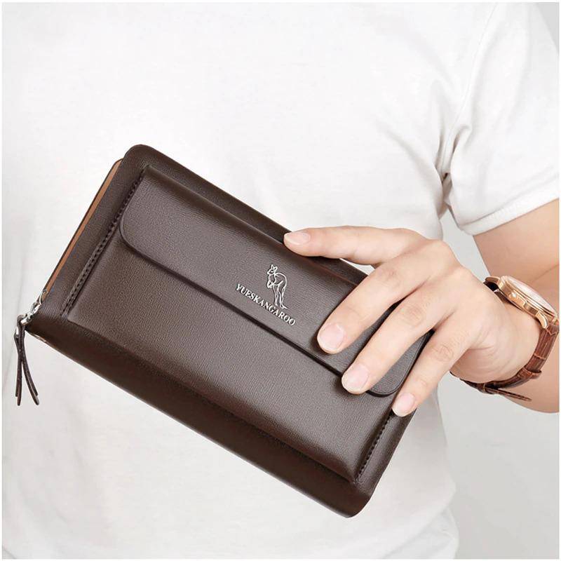Mens Clutch Bag Handbag : Luxury Business Wallet Mini Hand Bag Black - Brown - SKINMOZ MARKET