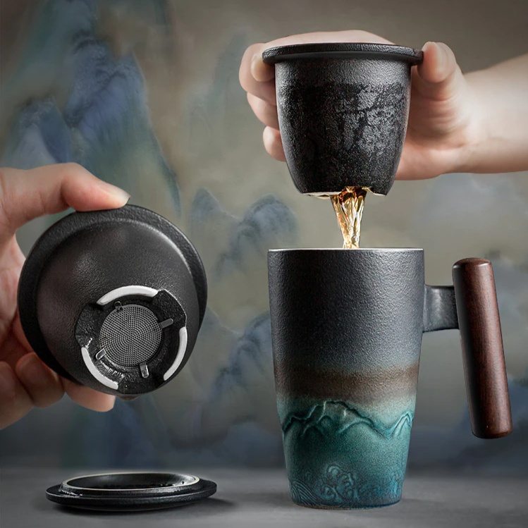 Ceramic Mug : Retro Tea Coffee Cup Creative Stoneware Cups 400ml - SKINMOZ MARKET
