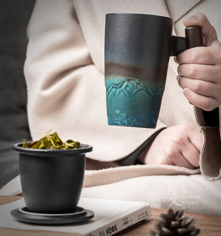 Ceramic Mug : Retro Tea Coffee Cup Creative Stoneware Cups 400ml - SKINMOZ MARKET