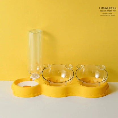 Cat Food Bowls : Cat Double Feeding Bowl With Automatic Waterer Bottle 3 in 1 - SKINMOZ MARKET