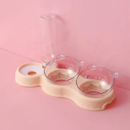 Cat Food Bowls : Cat Double Feeding Bowl With Automatic Waterer Bottle 3 in 1 - SKINMOZ MARKET