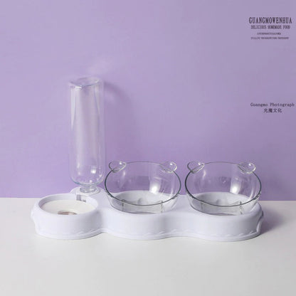Cat Food Bowls : Cat Double Feeding Bowl With Automatic Waterer Bottle 3 in 1 - SKINMOZ MARKET