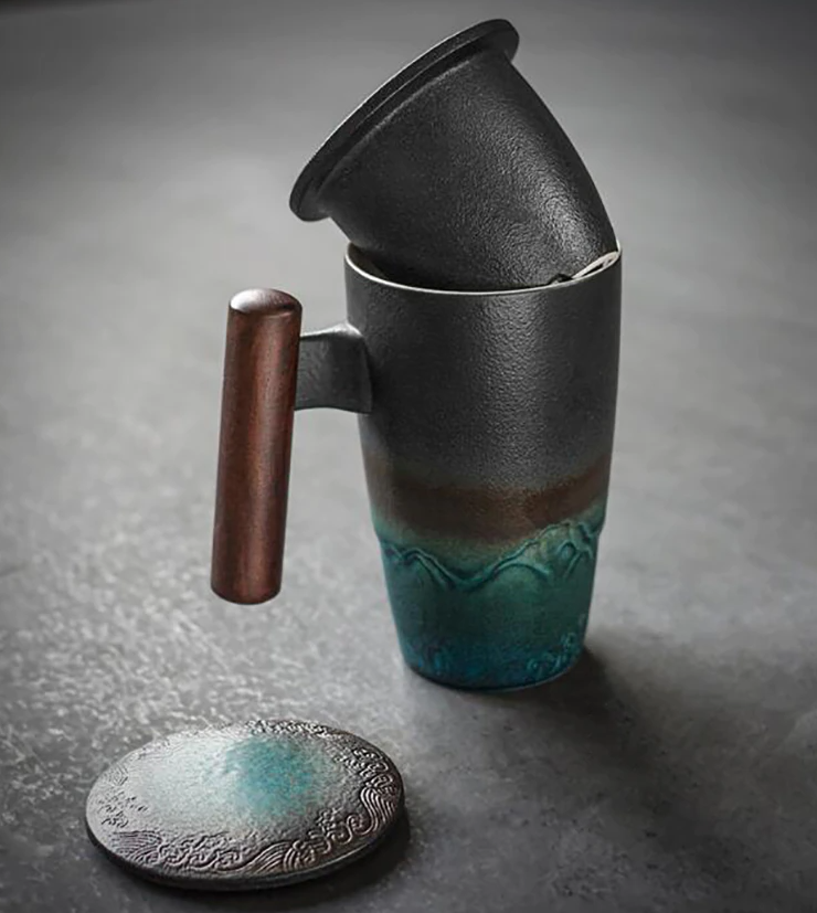 Ceramic Mug : Retro Tea Coffee Cup Creative Stoneware Cups 400ml - SKINMOZ MARKET