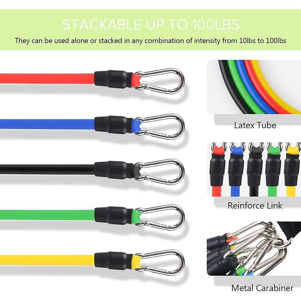 11 Piece Resistance Bands Set – Fitness Workout & Stretch Kit