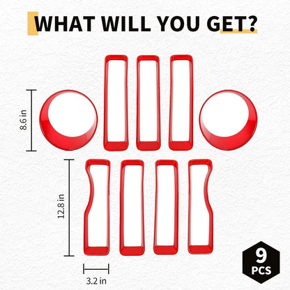 Grille Inserts Headlight Covers Set Fits for Jeep (2018-2023) Wrangler JL JLU(Sport/Sport S)