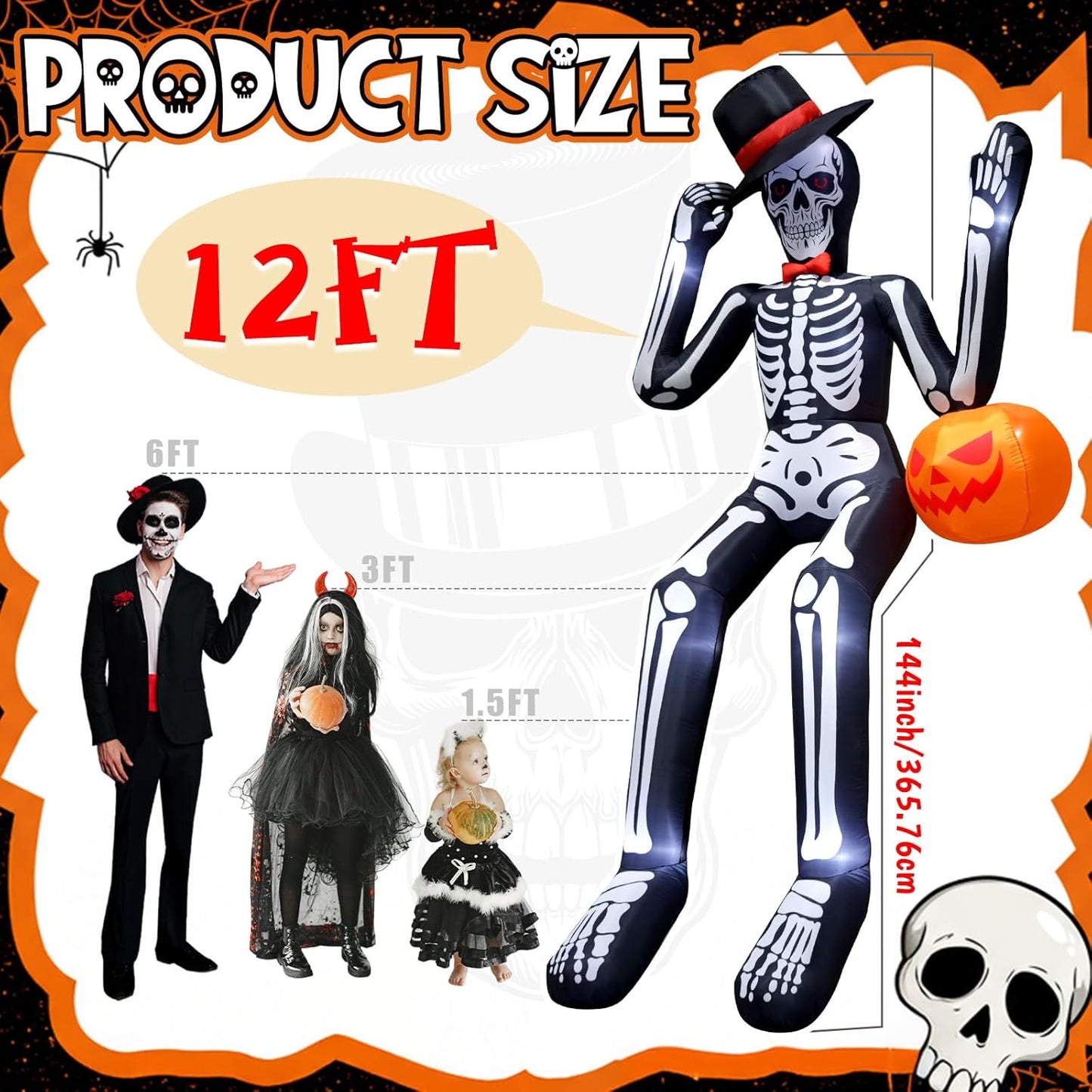 Giant XL 12 Ft Halloween Skeleton Decoration
