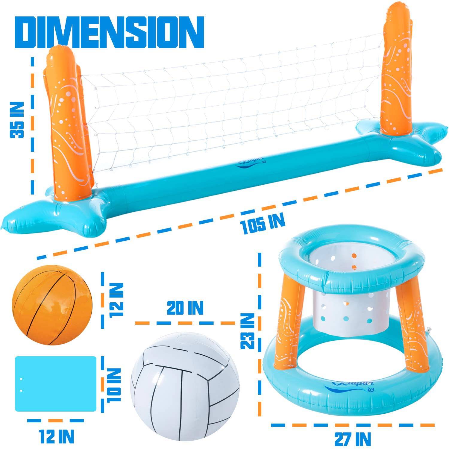 Inflatable swimming pool buoy set volleyball net and basketball Goal Hoop, Poolside Toy - SKINMOZ MARKET