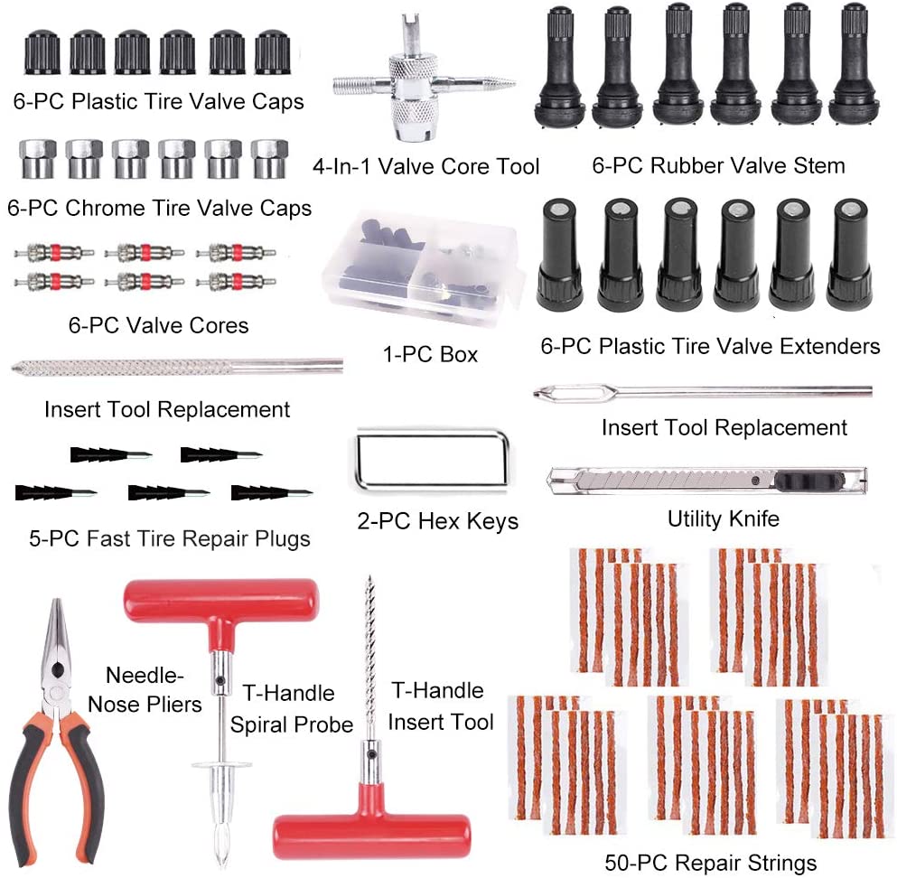 Tire Repair Kit for Tubeless Tires : 98 Pcs For Cars, Trucks, Motorcycles - SKINMOZ MARKET