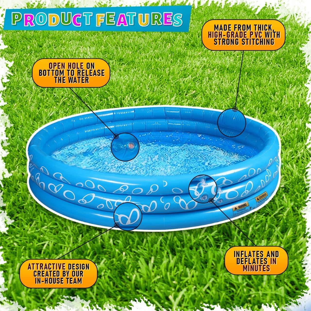 Sea Blue Inflatable Kiddie Swimming Pool For Kids, Baby, Dogs - 48 x 10 Inch - SKINMOZ MARKET