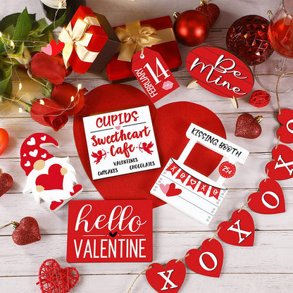 Valentine's Day Tiered Tray Decor: Table Wooden Sign Decorations 12 Pcs
