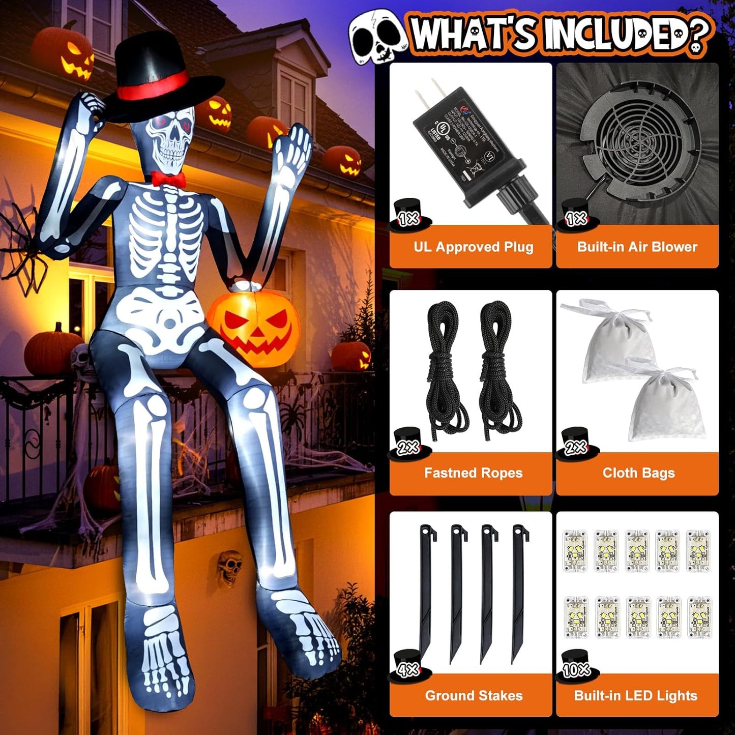 Giant XL 12 Ft Halloween Skeleton Decoration