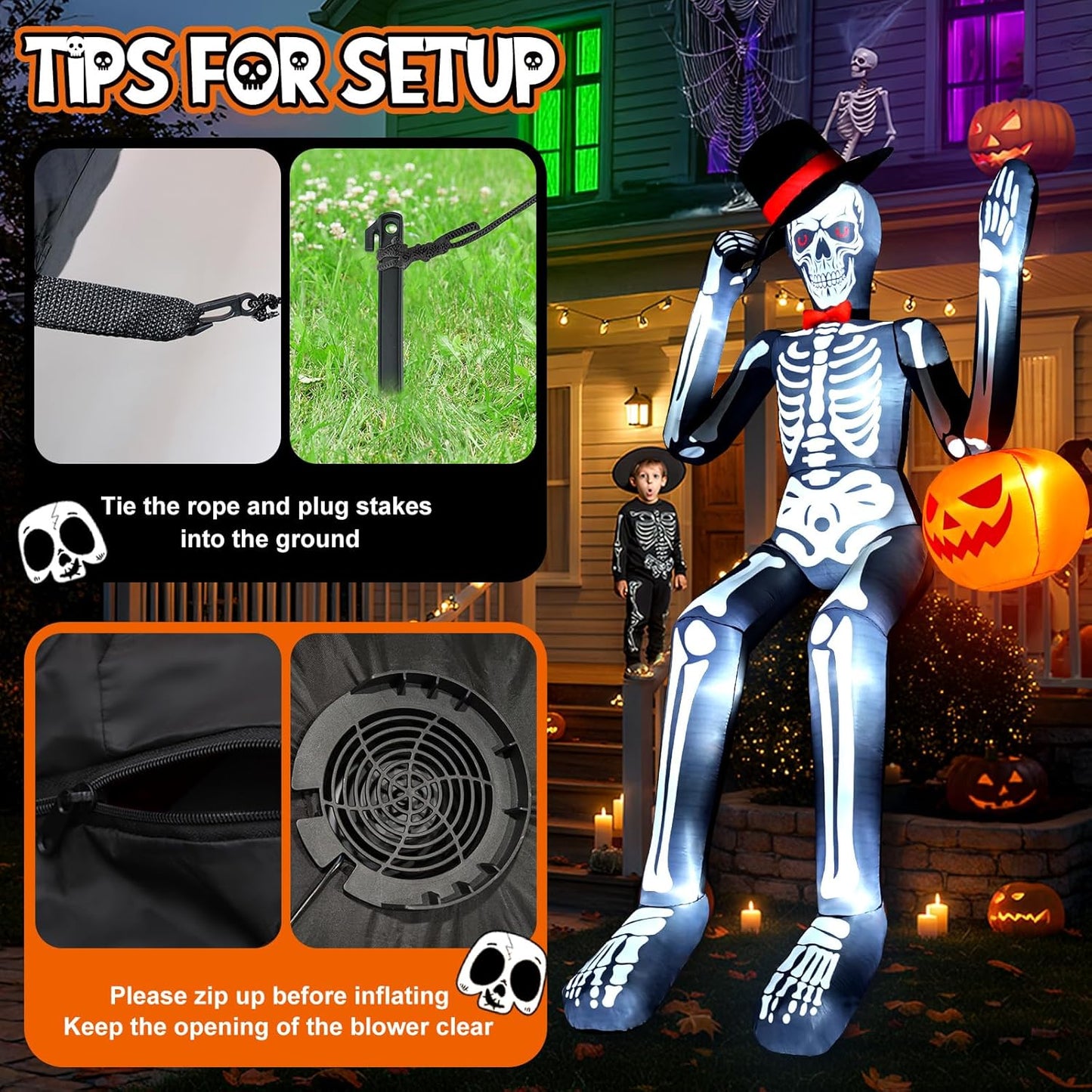 Giant XL 12 Ft Halloween Skeleton Decoration