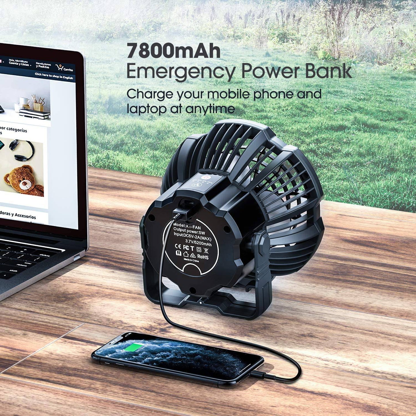 Portable Camping Lantern Fan with LED For Tent 7800mAh Rechargeable Ceiling With USB - SKINMOZ MARKET