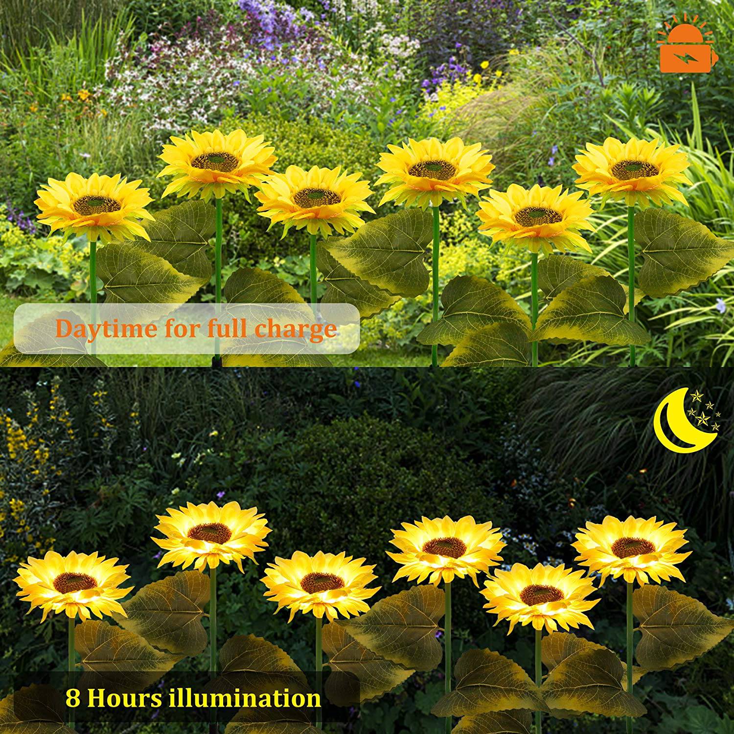 Solar Flower Stake Lights : 2-Pack Garden Outdoor Sunflower Solar Lighted LED - SKINMOZ MARKET
