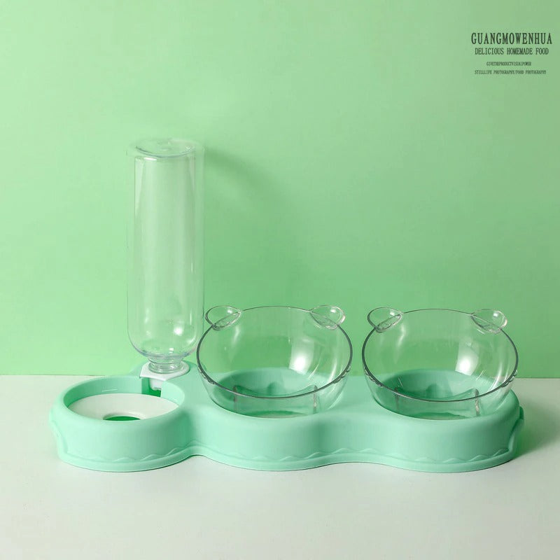 Cat Food Bowls : Cat Double Feeding Bowl With Automatic Waterer Bottle 3 in 1 - SKINMOZ MARKET