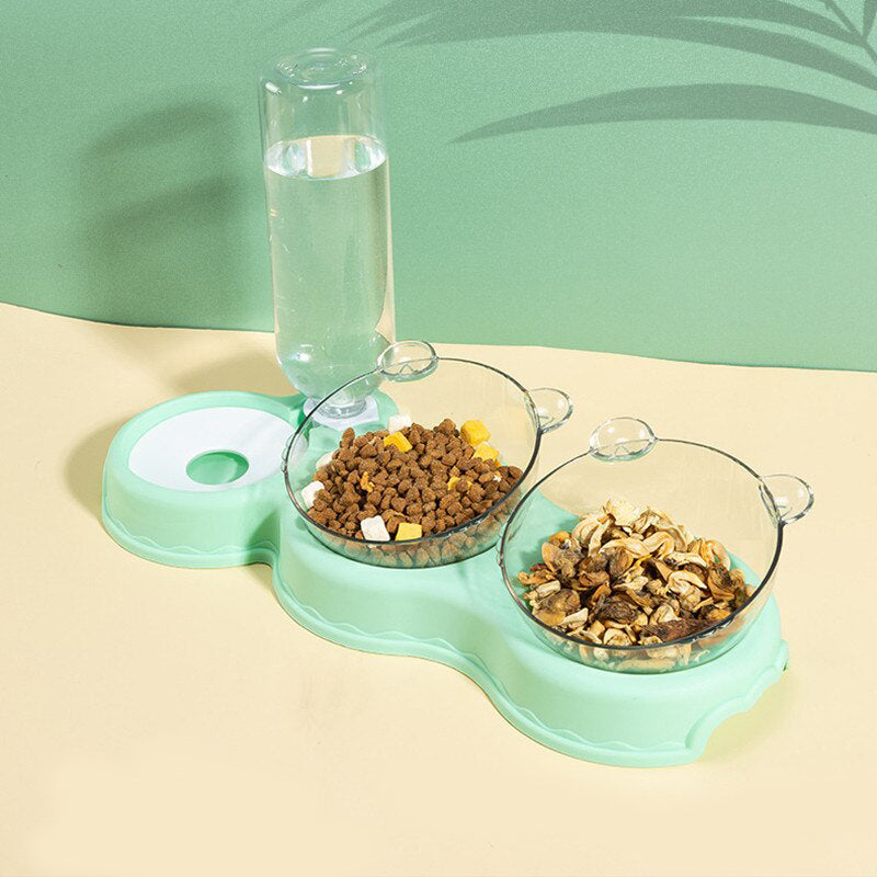 Cat Food Bowls : Cat Double Feeding Bowl With Automatic Waterer Bottle 3 in 1 - SKINMOZ MARKET