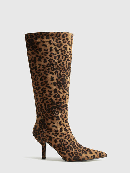 Leopard Print Knee High Boots for Women
