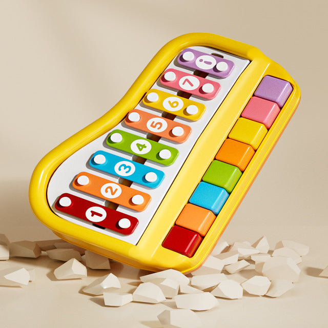 2-in-1 Xylophone & Piano – 8 Keys with Hammer and Song Cards for Kids