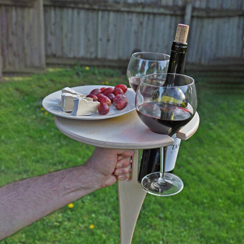 Outdoor Wine Table - Wooden Folding Natural And Portable - SKINMOZ MARKET