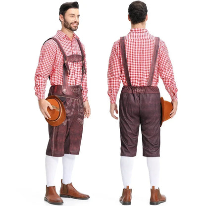 Men’s Lederhosen Costume – Tailored Fit – Embossed Detailing – Embroidered Bib – Knee-Length