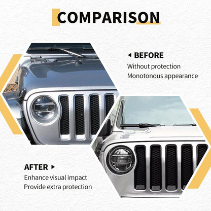 Grille Inserts Headlight Covers Set Fits for Jeep (2018-2023) Wrangler JL JLU(Sport/Sport S)
