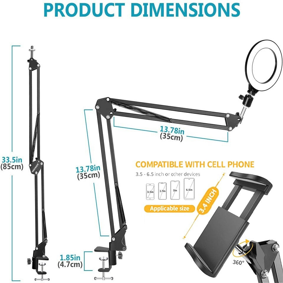 Led Selfie Ring Light Phone Stand Holder With Desktop Folding Arm Circle - SKINMOZ MARKET