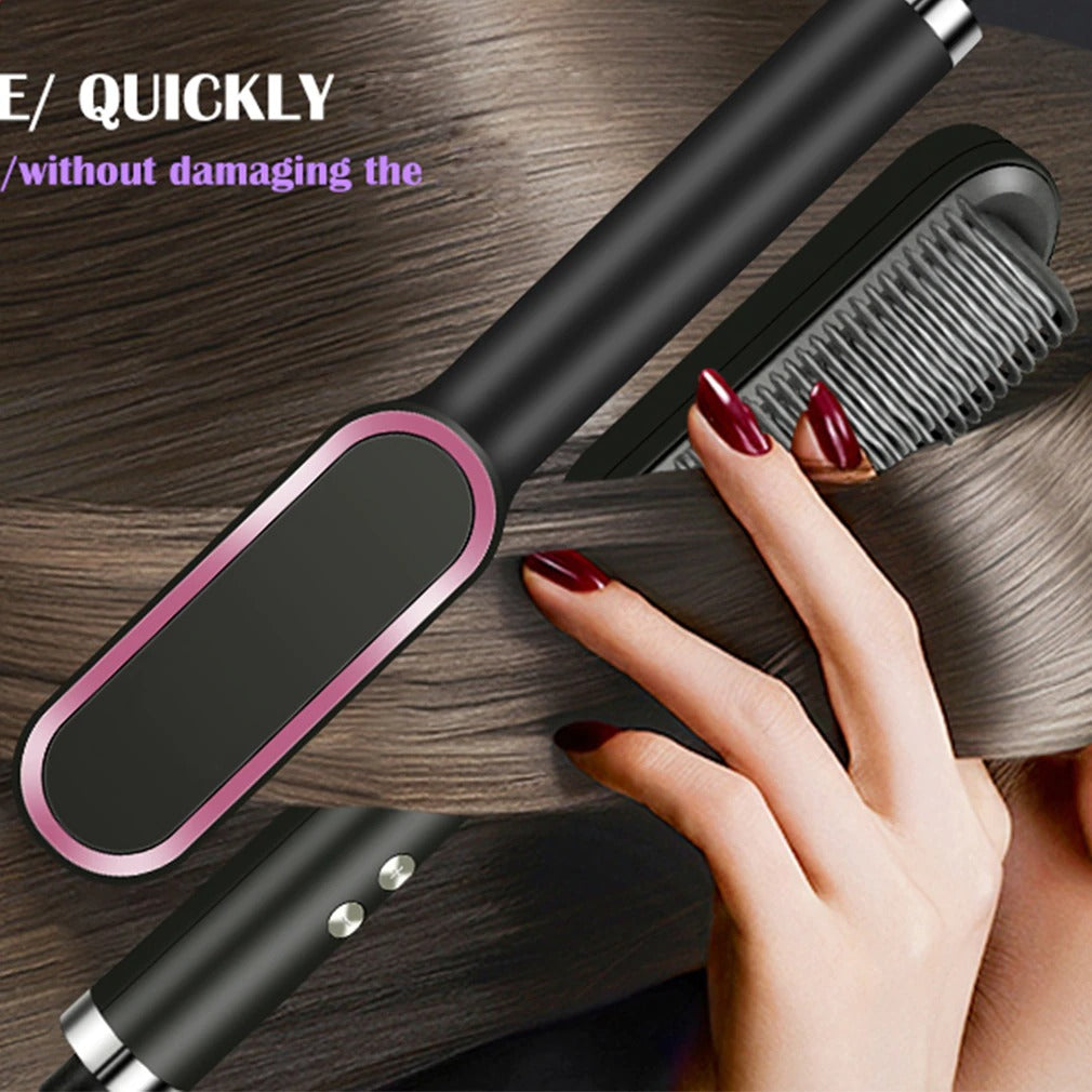 Hair Straightener Brush Electric - Hair Curler, Straightening And Heated Brush - SKINMOZ MARKET