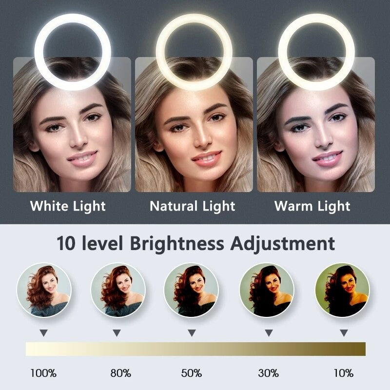 Led Selfie Ring Light Phone Stand Holder With Desktop Folding Arm Circle - SKINMOZ MARKET